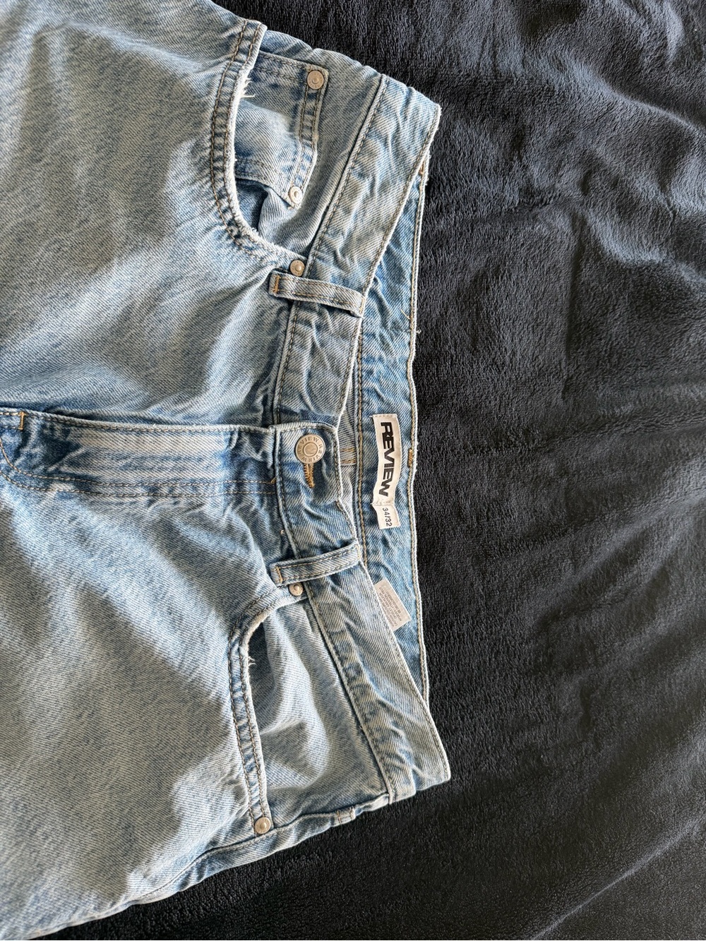 Review Light Wash Denim Shorts in Pale Blue